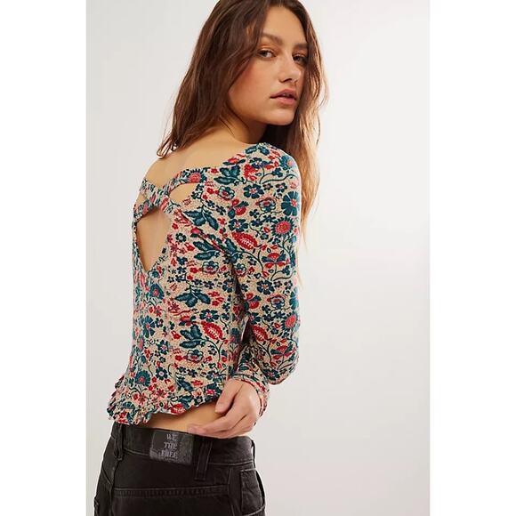 Free People Tops - Free People Melanie Long Sleeve Floral Crisscross Back Top | XS